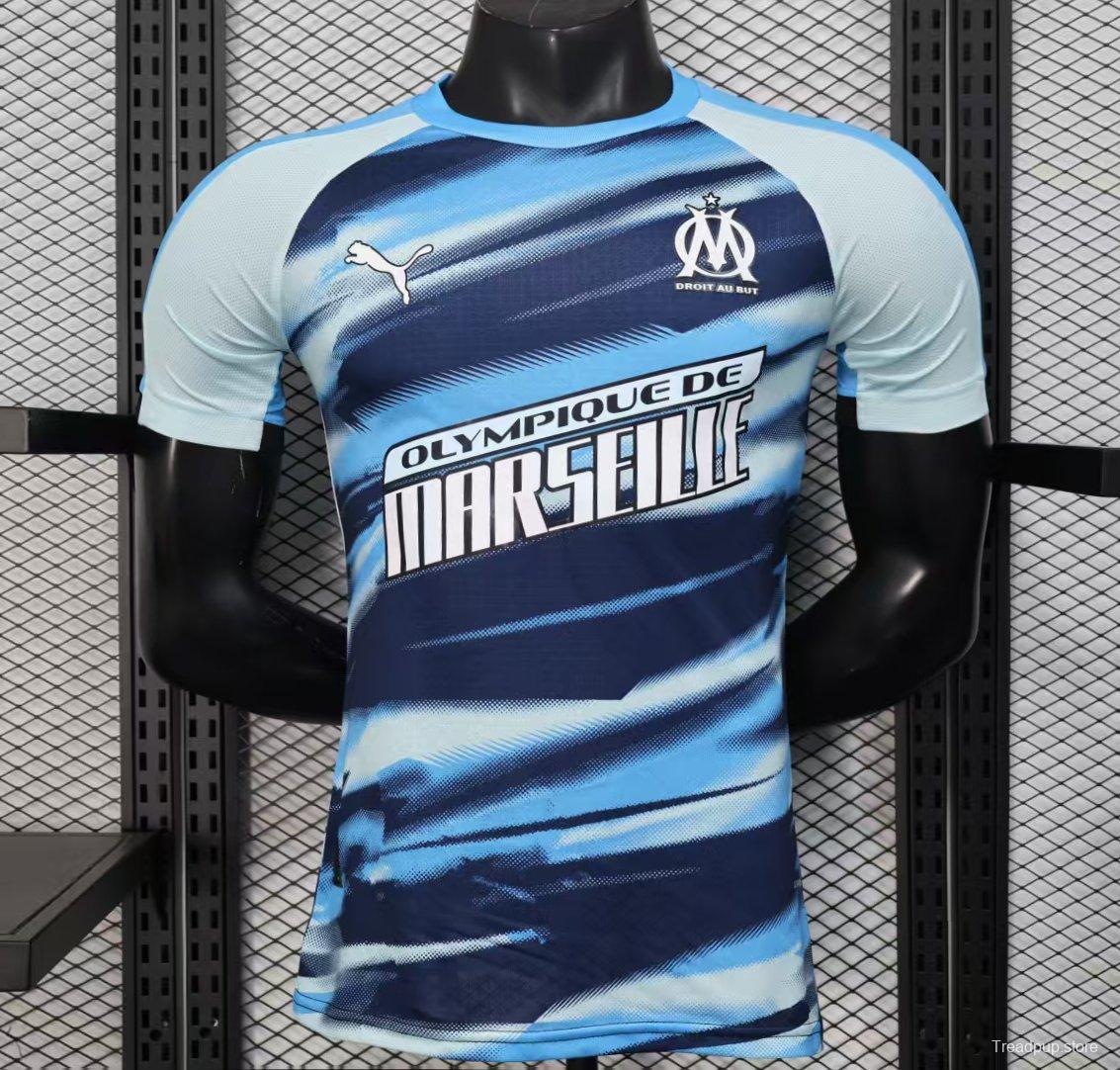 Player Version 25/26 Olympique de Marseille Blue with Gradient Wave Pattern Jersey